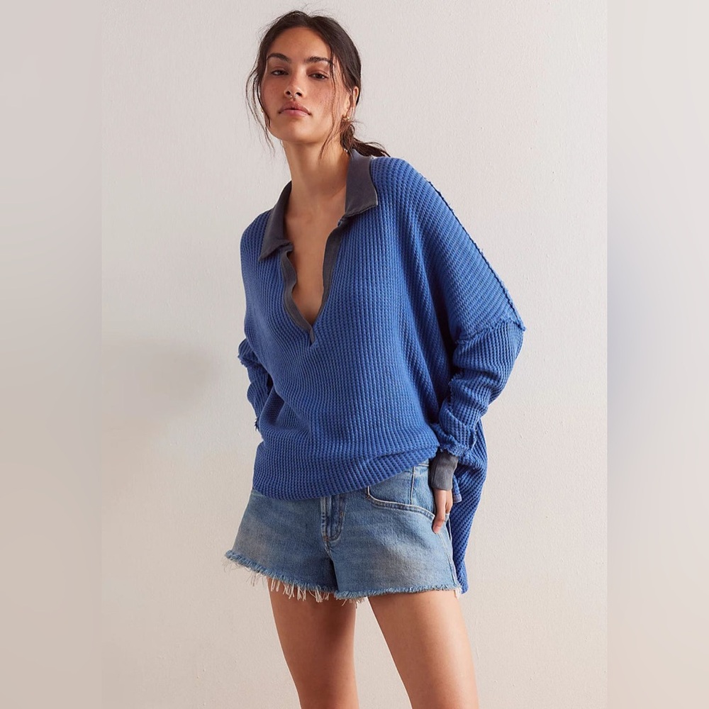 We the free Free people Travis Blue polo shirt size Small